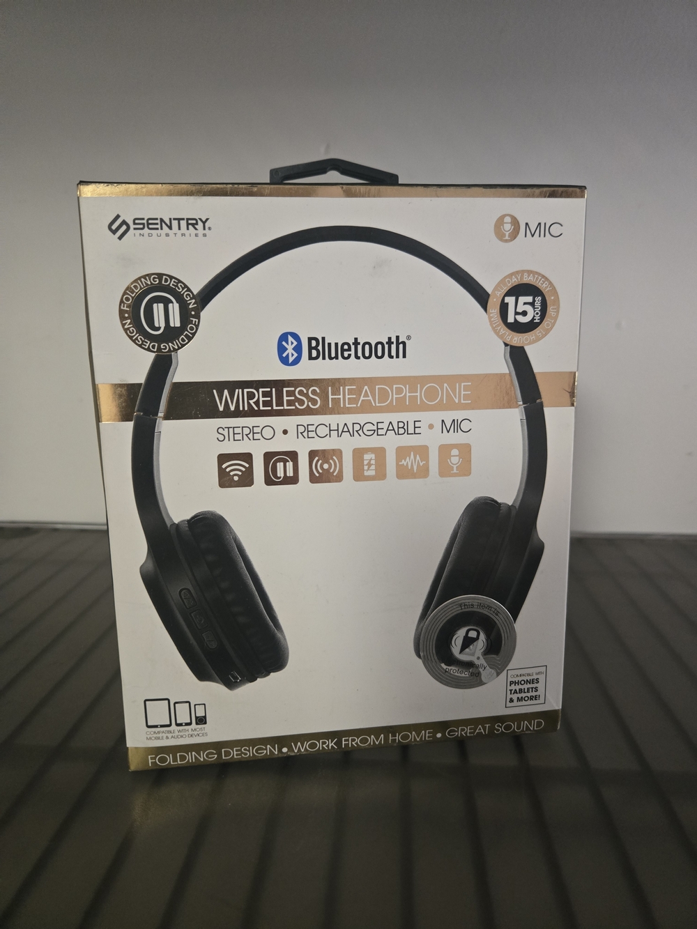 Sentry Bluetooth Wireless Headphones in Black - Rechargeable with Mic